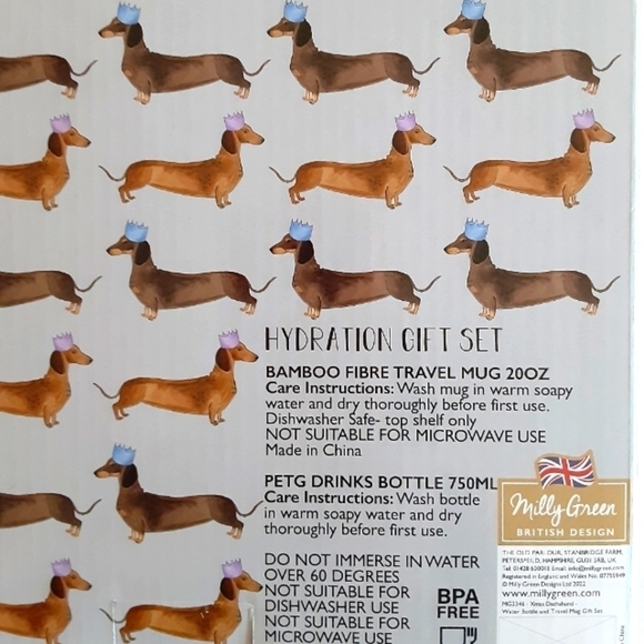 Milly Green Dachshund Dog Christmas Drinks Bottle And Travel Mug Set New - Picture 3 of 3